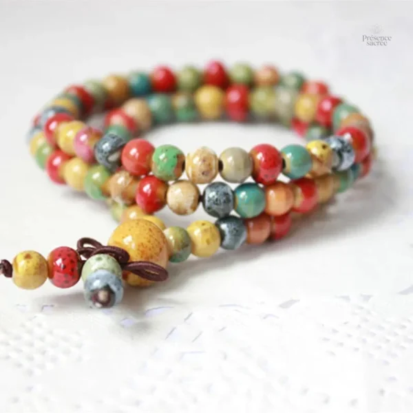 Mala Bohémien en céramique, bracelet spirituel coloré