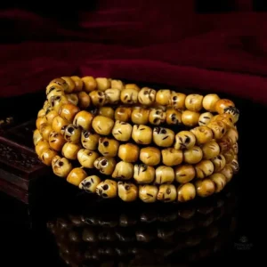 Collier Mala en bois, design crane tibétain authentique