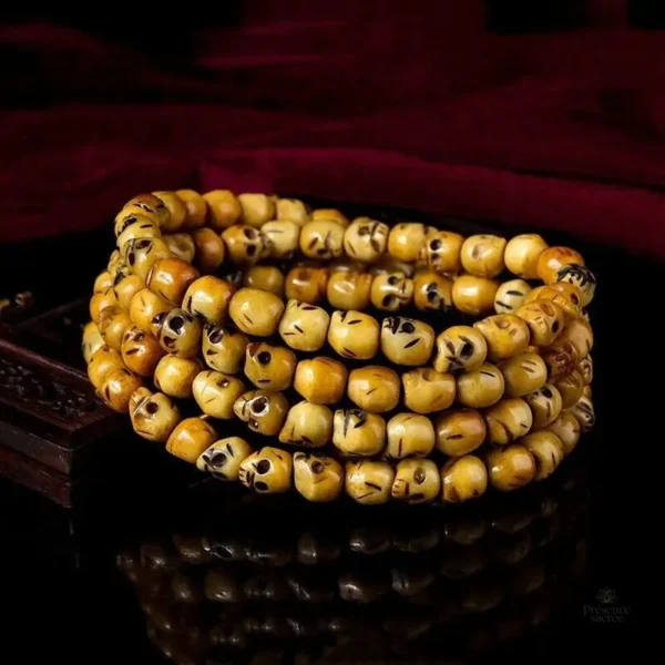 Collier Mala en bois, design crane tibétain authentique