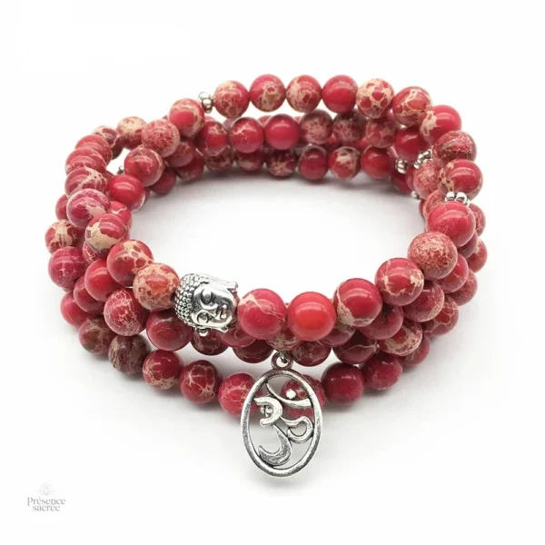 Mala en perles de régalite rouge pour la méditation