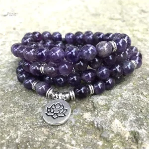 Mala Tibétain en améthyste avec 108 perles