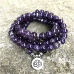 Mala de méditation tibétain, pierres naturelles améthystes