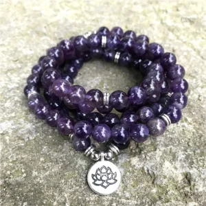 Mala de méditation tibétain, pierres naturelles améthystes