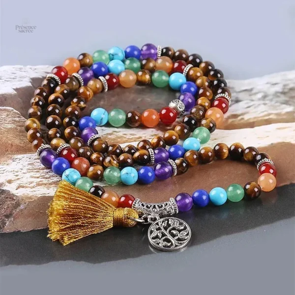 Bracelet mala accueillant les énergies des 7 chakras