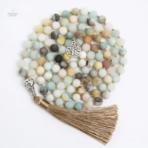Mala tibétain en amazonite, perles aux teintes apaisantes