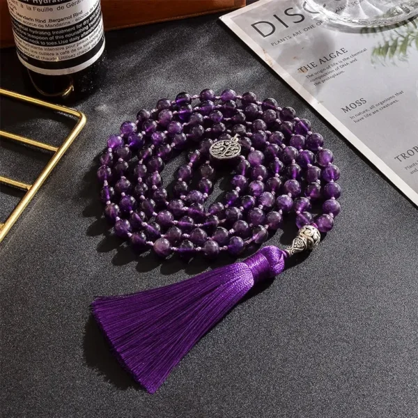 Mala Tibétain en Améthyste, perles naturelles et spirituelles
