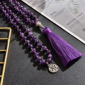 Mala Tibétain, bracelet en améthyste pour bien-être spirituel