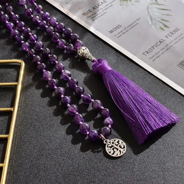 Mala Tibétain, bracelet en améthyste pour bien-être spirituel