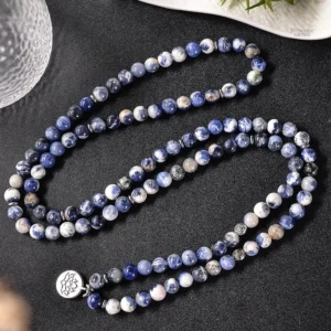 Bracelet mala tibétain avec fleur de lotus en pierre naturelle