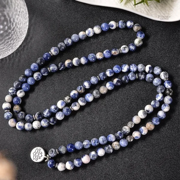 Bracelet mala tibétain avec fleur de lotus en pierre naturelle