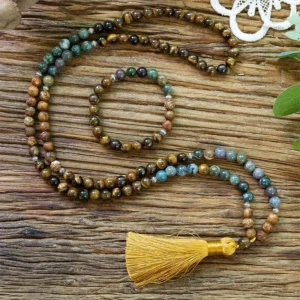 Mala Tibétain Oeil de Tigre Jaune en perles naturelles