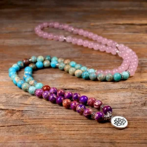Mala Tibétain en Quartz naturel, perles de méditation