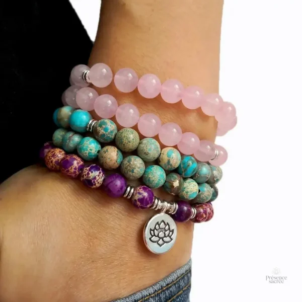 Mala tibétain, perles en Quartz clair pour spiritualité