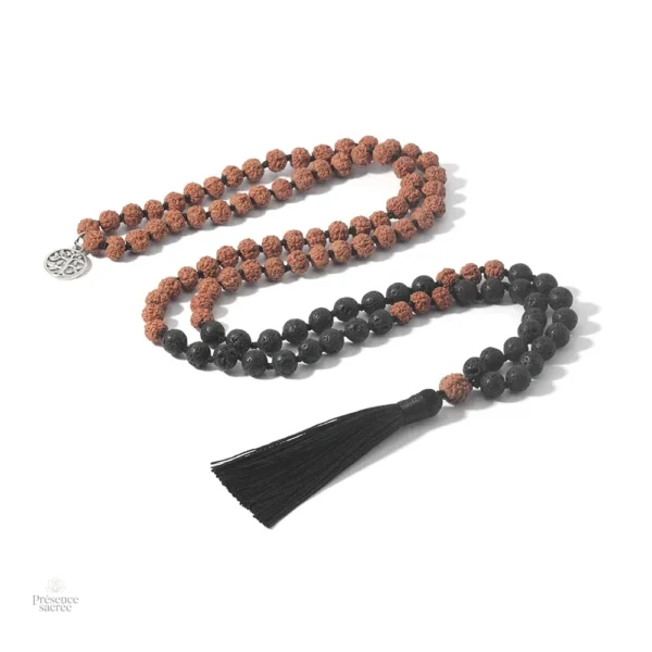 Mala en Rudraksha avec pierres de lave naturelles