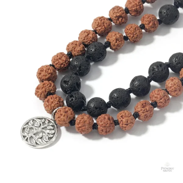 Mala tibétain authentique en Rudraksha et lave