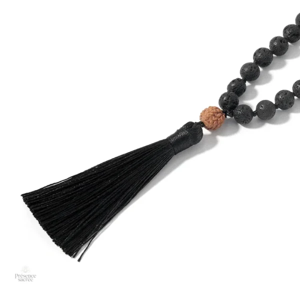 Mala énergétique en Rudraksha et pierres volcaniques