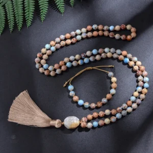 Bracelet mala tibétain avec pierres semi-précieuses variées