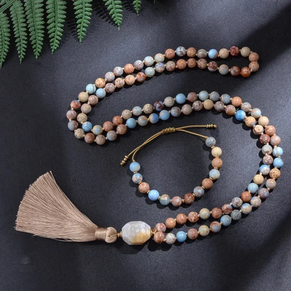 Bracelet mala tibétain avec pierres semi-précieuses variées