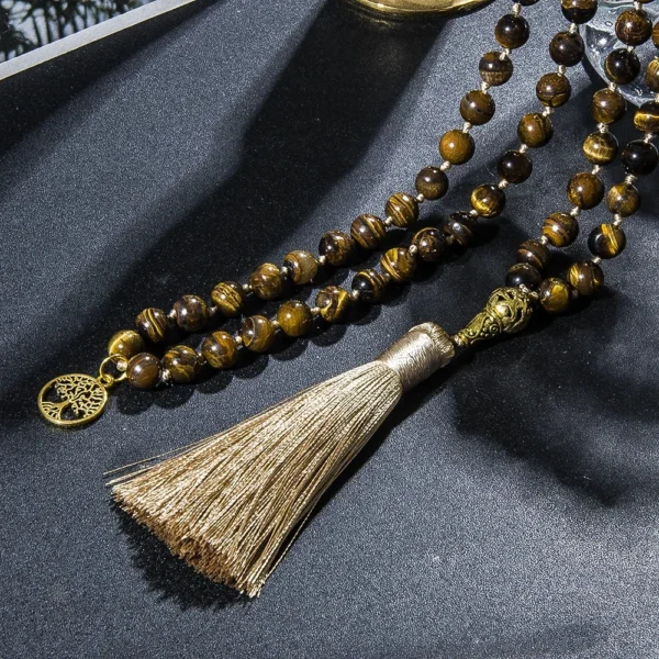 Bijou spirituel Tibetan, Mala Oeil du Tigre en pierres authentiques