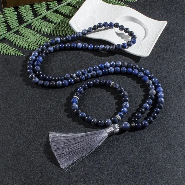 Mala Tibétain perlé bleu, symbole de méditation et sérénité