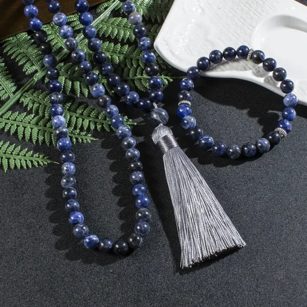 Mala tibétain avec perles bleu, favorise la concentration et la paix