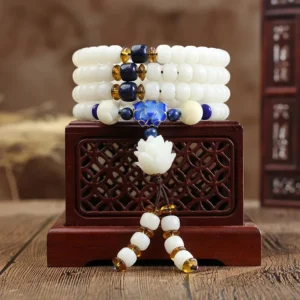 Mala Tibétain en pierre blanche