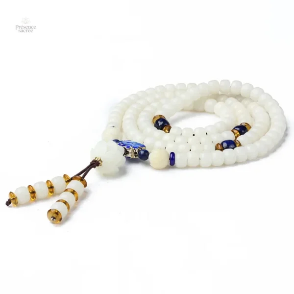 Mala Tibétain avec perles blanches naturelles