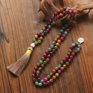 Mala Tibétain en pierres précieuses, accessoire de méditation