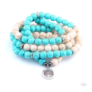 Bracelet mala tibétain avec pierres turquoise naturelles