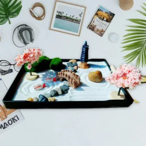 Jardin Zen miniature avec cerisiers en fleurs