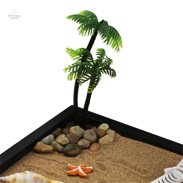 Mini jardin zen avec éléments naturels pour relaxation