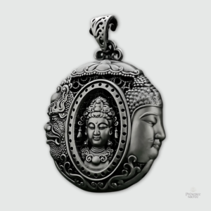 Pendentif Bouddha trois visages en métal