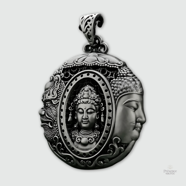 Pendentif Bouddha trois visages en métal