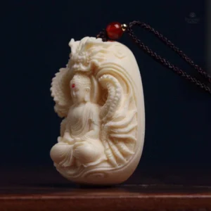 Pendentif dragon blanc symbolisant sagesse et sérénité