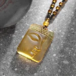 Pendentif Bouddha en Jade Jaune, collier spirituel