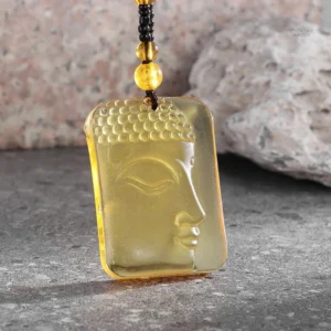 Collier Bouddha avec pendentif en jade jaune, symbole de paix