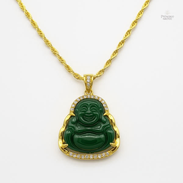 Pendentif Bouddha en jade vert, collier spirituel