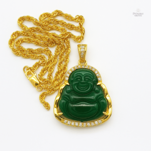 Collier Bouddha, pendentif en jade vert, style zen