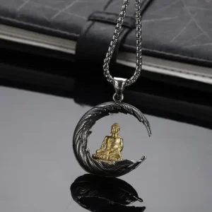 Pendentif Bouddha en forme de lune pour collier spirituel