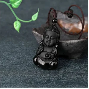 Pendentif Bouddha en obsidienne pour un collier spirituel