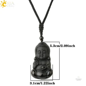 Collier Bouddha avec pendentif en obsidienne, accessoire zen