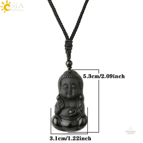 Collier Bouddha avec pendentif en obsidienne, accessoire zen