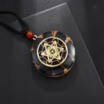 Pendentif en obsidienne naturelle et inspiré de Metatron