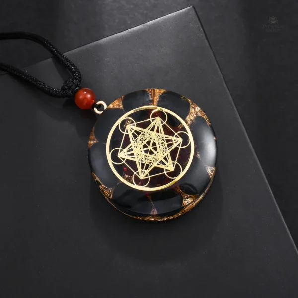 Pendentif en obsidienne naturelle et inspiré de Metatron