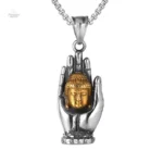 Collier Bouddha avec pendentif Main de Bouddha stylisé