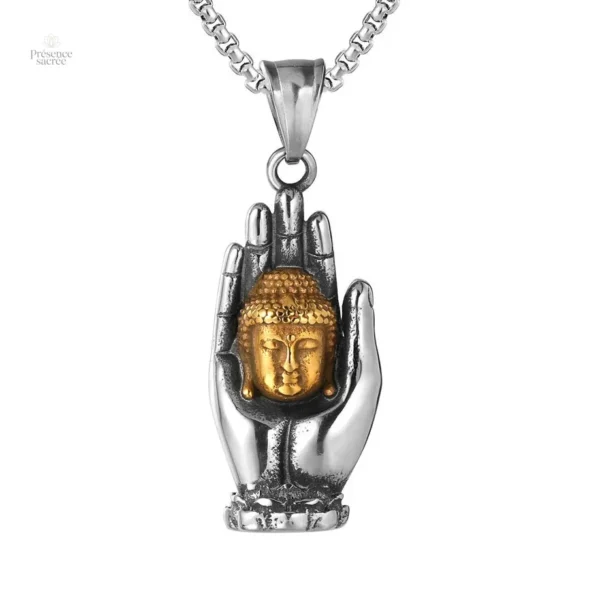 Collier Bouddha avec pendentif Main de Bouddha stylisé