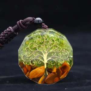 Pendentif Orgonite Oeil de Tigre et Arbre de Vie