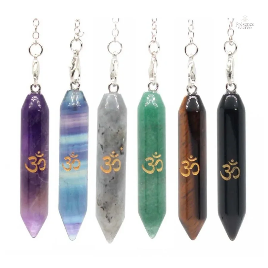 Pendule divinatoire en pierre naturelle, symbole OM