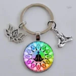 Porte clés 7 chakra en métal coloré
