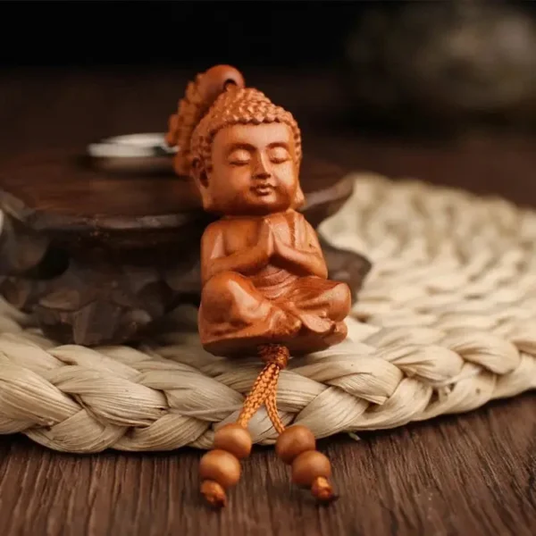 Accessoire bouddhiste en bois, porte-clés design et spirituel